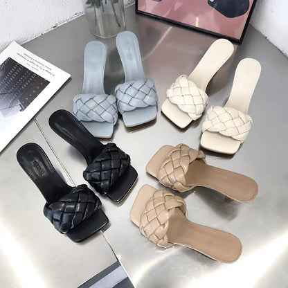 2023 Women's Luxury High Heel Slides - 7cm Mules and Summer Sandals - Stylish Blue Fashion Footwear
